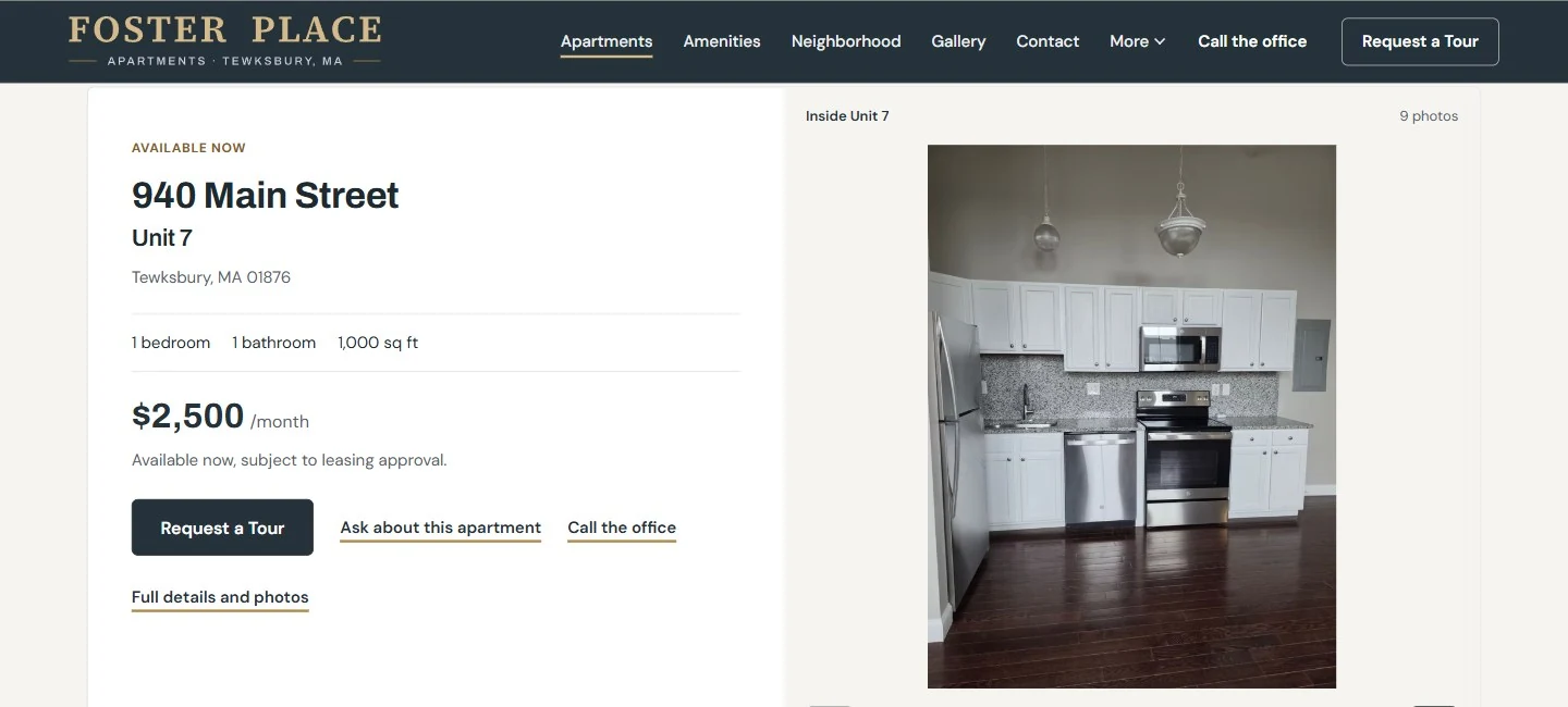 Foster Place Unit 7 listing with apartment details and an Ask about this apartment action